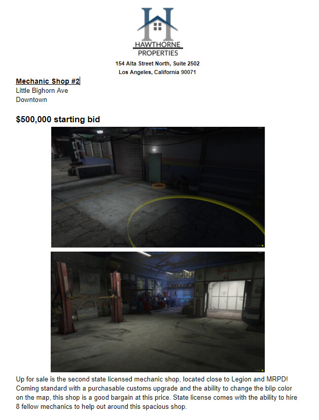 Mechanic Shop #2 Auction - Real Estate - Los Angeles Roleplay